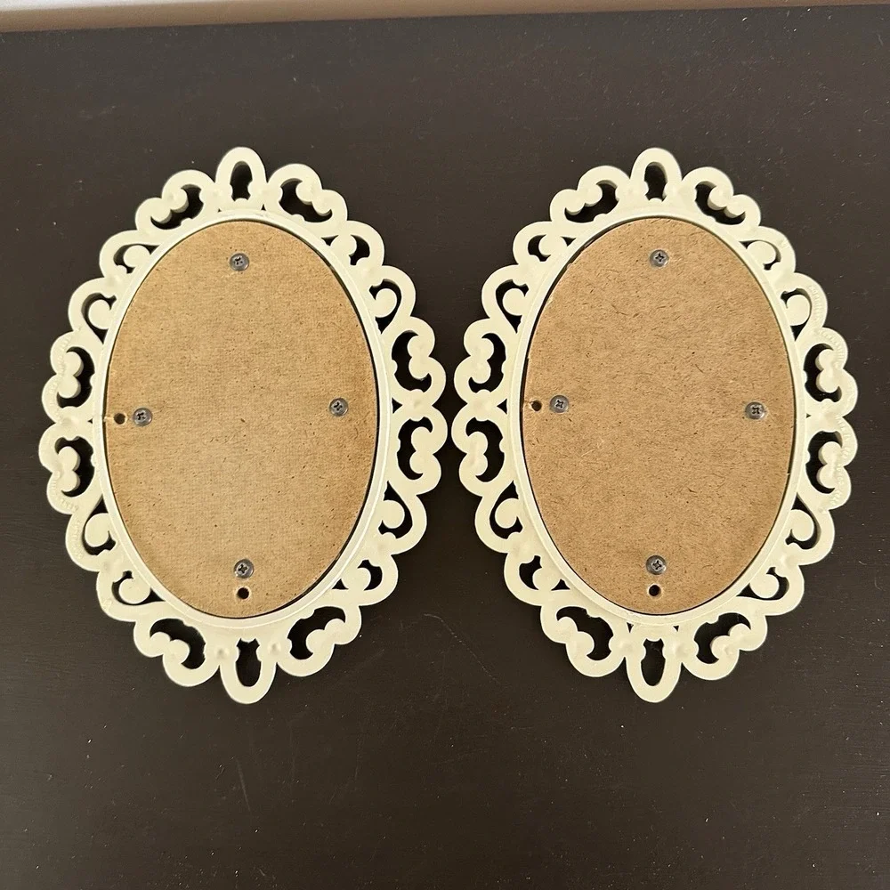 Set 2 Homco Oval Mirror Wall Decor Faux Rattan 1978 Boho Retro White Cottagecore